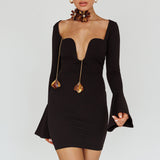 Maris Flared Cuff Mini Dress Black