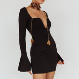 Maris Flared Cuff Mini Dress Black