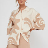 Nalani Button Up Knit Shirt Sand Wood