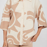 Nalani Button Up Knit Shirt Sand Wood
