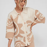 Nalani Button Up Knit Shirt Sand Wood