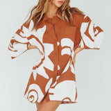 Nalani Button Up Knit Shirt Dress Chocolate/Beige
