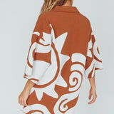 Nalani Button Up Knit Shirt Dress Chocolate/Beige