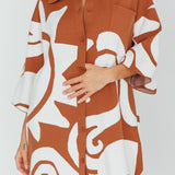 Nalani Button Up Knit Shirt Dress Chocolate/Beige