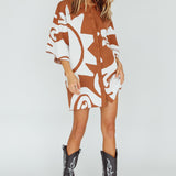 Nalani Button Up Knit Shirt Dress Chocolate/Beige