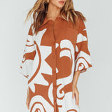 Nalani Button Up Knit Shirt Dress Chocolate/Beige