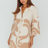 Nalani Button Up Knit Shirt Dress Sand/Wood