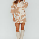 Nalani Button Up Knit Shirt Dress Sand/Wood