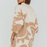 Nalani Button Up Knit Shirt Dress Sand/Wood