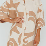 Nalani Button Up Knit Shirt Dress Sand/Wood