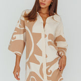 Nalani Button Up Knit Shirt Dress Sand/Wood