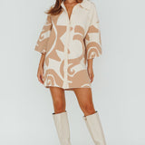Nalani Button Up Knit Shirt Dress Sand/Wood