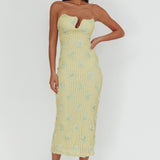Horizon Strapless Textured Floral Midi Dress Green