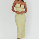 Horizon Strapless Textured Floral Midi Dress Green