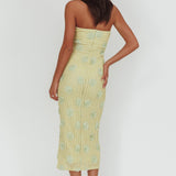 Horizon Strapless Textured Floral Midi Dress Green