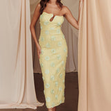 Horizon Strapless Textured Floral Midi Dress Green