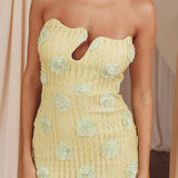Horizon Strapless Textured Floral Midi Dress Green