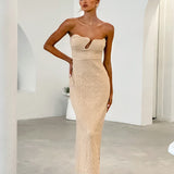 Horizon Strapless Textured Midi Dress Nude