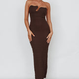 Horizon Strapless Textured Midi Dress Chocolate