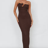 Horizon Strapless Textured Midi Dress Chocolate