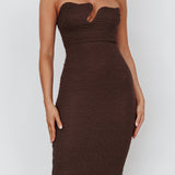 Horizon Strapless Textured Midi Dress Chocolate