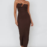 Horizon Strapless Textured Midi Dress Chocolate