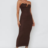 Horizon Strapless Textured Midi Dress Chocolate