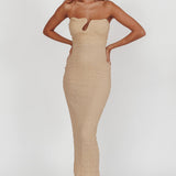 Horizon Strapless Textured Midi Dress Nude