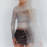 Last Friday Night Diamante Mesh Top Black