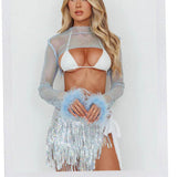 Slay All Day Feather Cuff Crop Top Blue