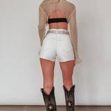 Slay All Day Feather Cuff Crop Top Champagne