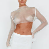 Slay All Day Feather Cuff Crop Top White