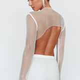 Slay All Day Feather Cuff Crop Top White