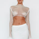 Slay All Day Feather Cuff Crop Top White