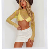 Last Call Fishnet Crop Top Yellow