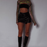 Last Call Fishnet Crop Top Black