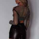Last Call Fishnet Crop Top Black
