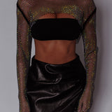 Last Call Fishnet Crop Top Black