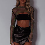 Last Call Fishnet Crop Top Black