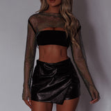 Last Call Fishnet Crop Top Black