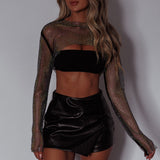 Last Call Fishnet Crop Top Black