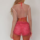 Last Call Fishnet Crop Top Pink