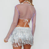 Last Call Fishnet Crop Top Purple