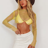 Last Call Fishnet Crop Top Yellow