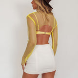 Last Call Fishnet Crop Top Yellow