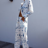 Weekend Bliss Pants Printed White