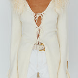 Argo Tied Front Fur Longline Top Cream