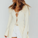 Argo Tied Front Fur Longline Top Cream