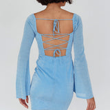 Dreaming Of Rome Laced Back Mini Dress Sparkle Blue