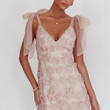 Mykonos Morning Tied Shoulder Embellished Mini Dress Blush